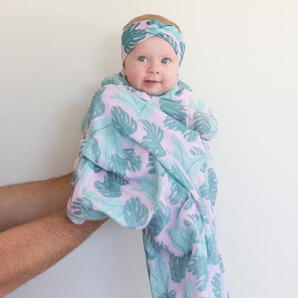 Pink Palm Print Turban Headband